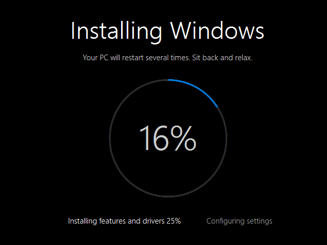 Installing WIndows 10 screen