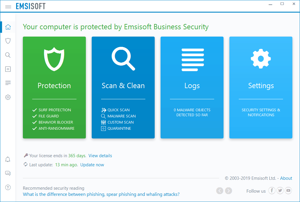 Emsisoft Anti-Malware User Interface