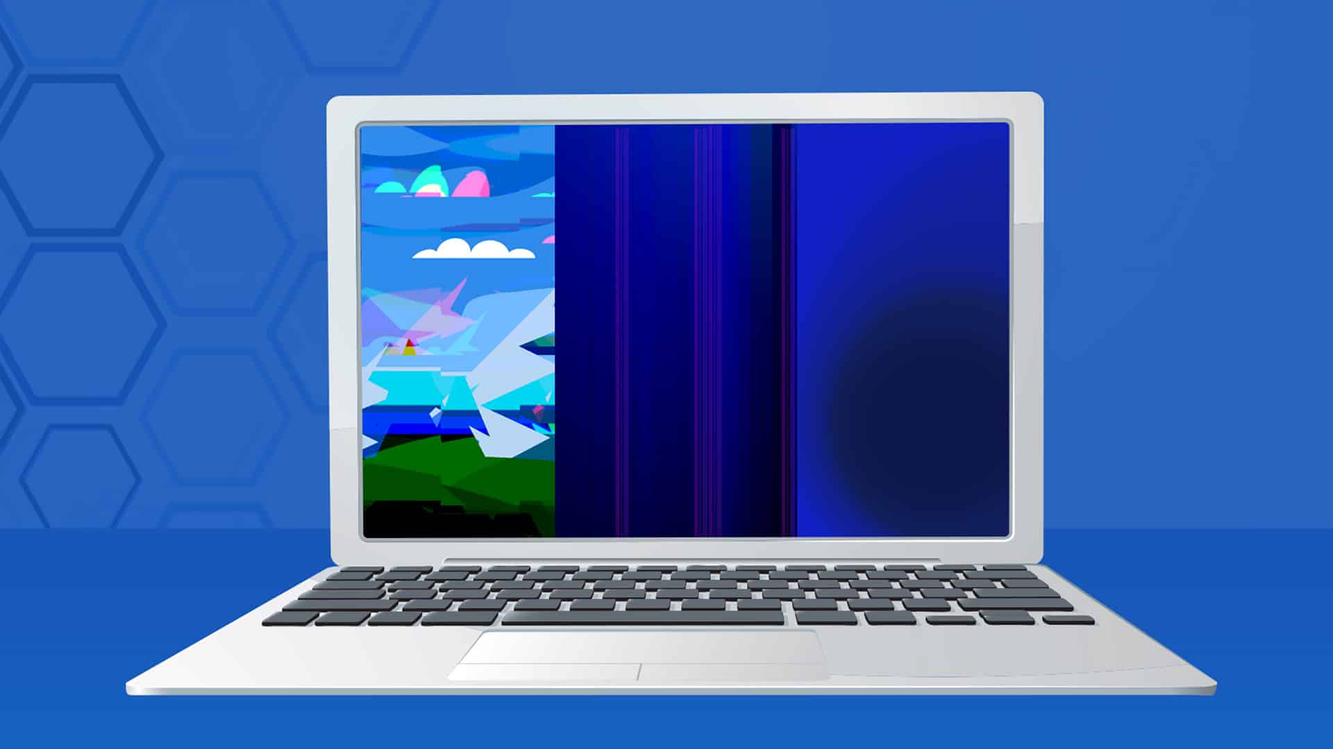 laptop repairs service showing damaged and working screen