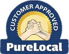 PureLocal Customer Approved trust badge featuring clasped hands, representing verified customer satisfaction for our local business.