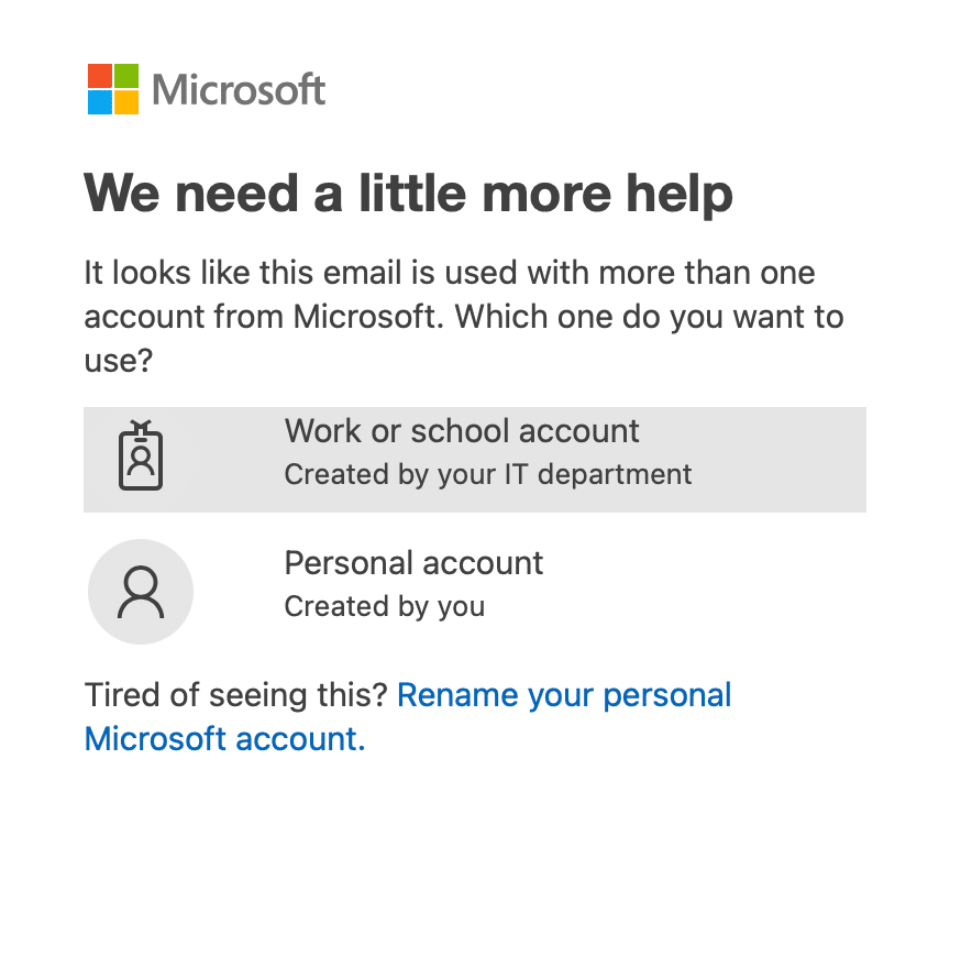 Microsoft 365 rename account dialog box